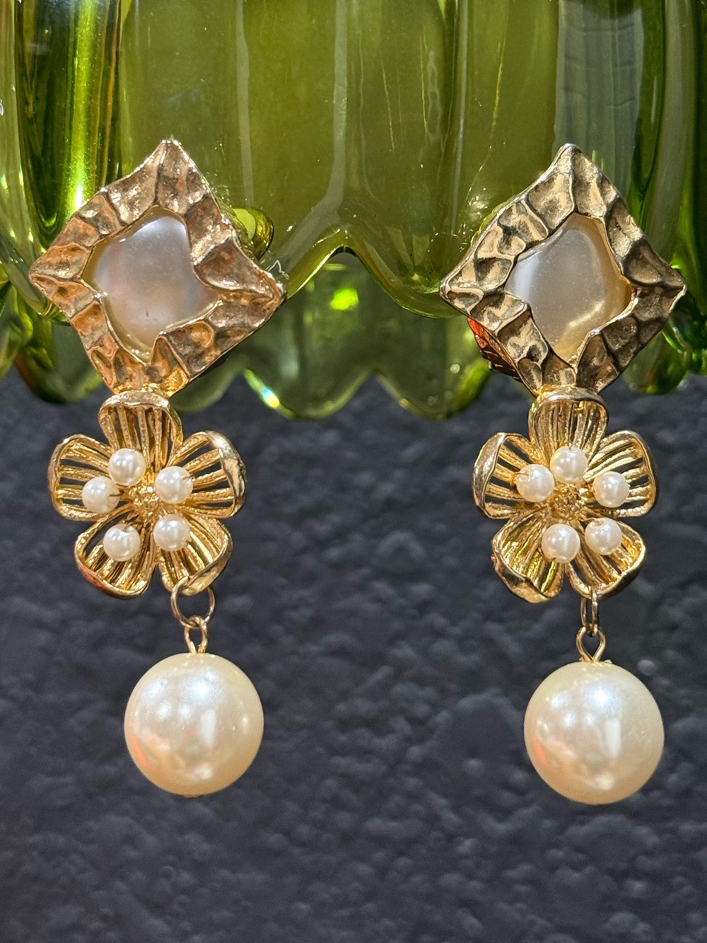 Vintage Unbranded  Clip On Earrings With  Faux Pearl Details